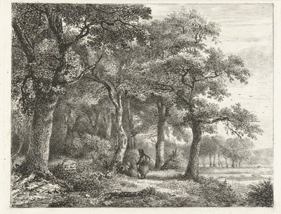 Paesaggio boschivo con uomo con zaino da Pieter Casper Christ