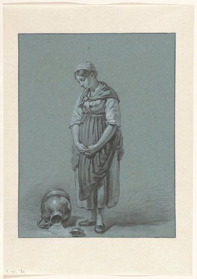 Ragazza in piedi accanto a una brocca di latte rovesciata da Pieter Christoffel Wonder