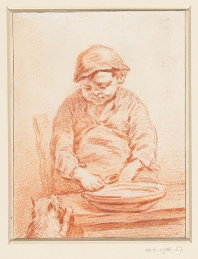 Ragazzo che mangia pappa, con gatto da Pieter Christoffel Wonder