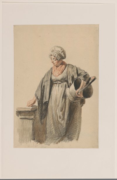 Donna in piedi con un secchio sotto il braccio da Pieter Christoffel Wonder