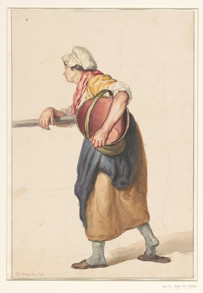 Donna in piedi con un secchio sotto il braccio da Pieter Christoffel Wonder