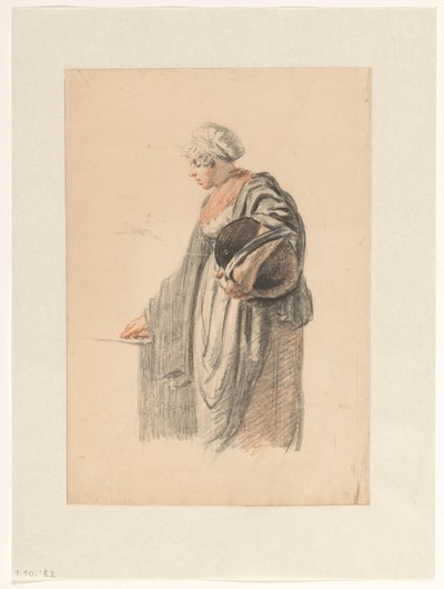 Donna in piedi con un secchio sotto il braccio da Pieter Christoffel Wonder