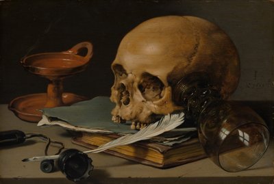 Natura morta con teschio e penna da scrittura da Pieter Claesz