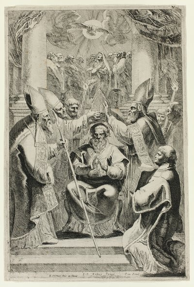 Consacrazione del vescovo di Noyon con scena di Pentecoste in alto da Pieter Claesz. Soutman