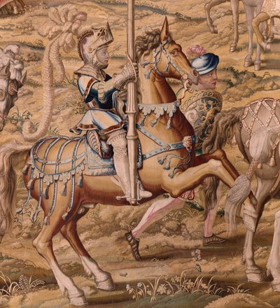 Serie La Conquista di Tunisi. La rivista delle truppe a Barcellona. Secondo arazzo della serie. Modello Jan Vermeyen e Pieter Coecke van Aelst. 1543-1548. Manifattura Real Fábrica de Tapices de Santa Bárbara, Madrid da Pieter Coecke van Aelst