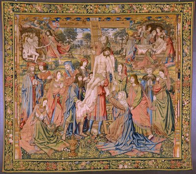 Arazzo fiammingo. Serie La passione di Cristo: La deposizione dalla croce. Manifattura Pieter van Aelst. Cartonista Jan van Roome. Ca 1507-1520 da Pieter Coecke van Aelst