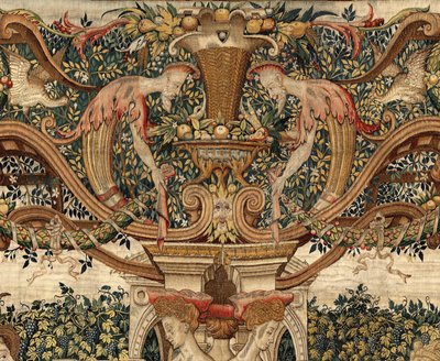 Vertumno e Pomona: Vertumno trasformato in potatore, c.1550 (oro, lana e seta) da Pieter Coecke van Aelst