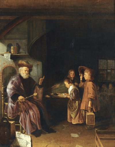 Un maestro che insegna ai suoi alunni in una classe da Pieter Cornelisz. van Egmondt