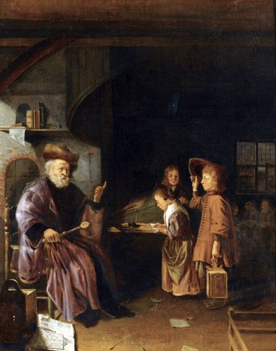 Un maestro che insegna ai suoi alunni in una classe da Pieter Cornelisz van Egmondt