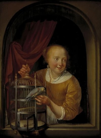 Ragazza con un Pappagallo da Pieter Cornelisz. van Slingelandt