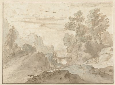 Paesaggio montano con due figure su un ponte stretto da Pieter Dircksz van Santvoort (possibly)