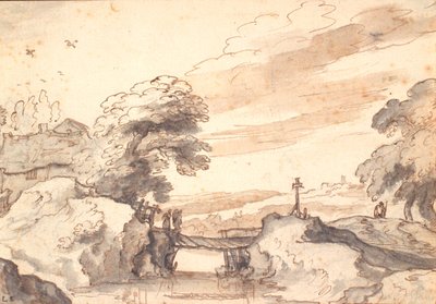 Paesaggio con un vecchio ponte su un ruscello da Pieter Dircksz van Santvoort
