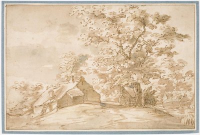 Paesaggio con una grande quercia accanto a capanne contadine da Pieter Dircksz van Santvoort
