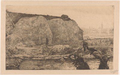 Fattoria con covoni di fieno lungo il Jaagpad ad Amsterdam da Pieter Dupont (signed by artist)