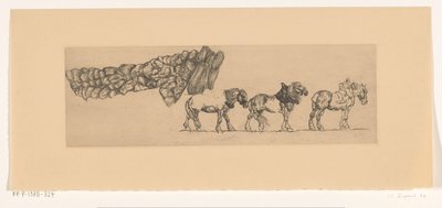Tre cavalli da tiro e il carico di un carro di fieno da Pieter Dupont