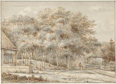 Strada forestale con due case da Pieter Ernst Hendrik Praetorius