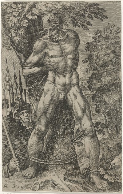 Achior legato a un albero da Pieter Feddes van Harlingen