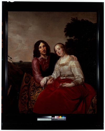 Ritratto di matrimonio di una giovane coppia in un paesaggio da Pieter Fransz. de Grebber
