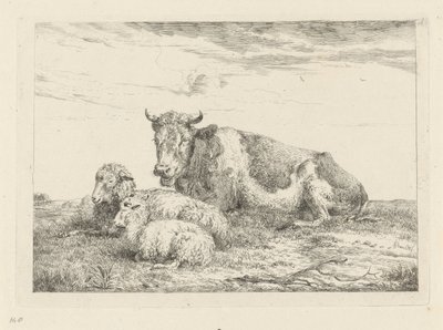 Mucca addormentata con pecora e agnello da Pieter Gerardus van Os