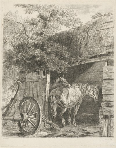 Due cavalli in un fienile da Pieter Gerardus van Os