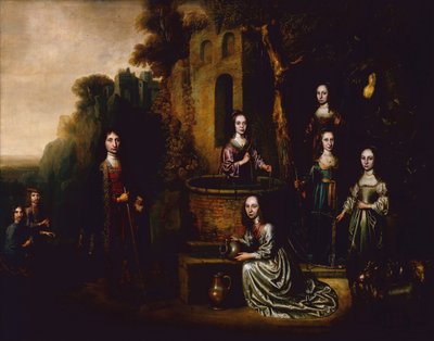 Ritratto di Gruppo di un Gentiluomo e una Signora con Quattro Dame di Compagnia da Pieter Harmansz Verelst