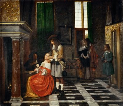 Giocatori di carte in un interno opulento da Pieter Hooch de
