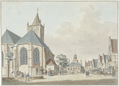 Il mercato di Vlaardingen con la chiesa e il municipio da Pieter Jan van Liender