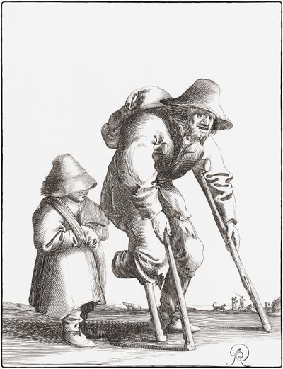 Mendicante storpio con bambino da Pieter Jansz (after) Quast