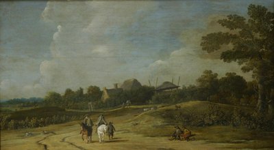 Paesaggio con cavalieri su una strada sabbiosa da Pieter Jansz. Post