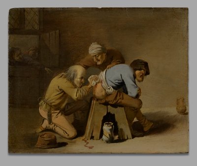 Un ciarlatano al lavoro in un fienile da Pieter Jansz. Quast