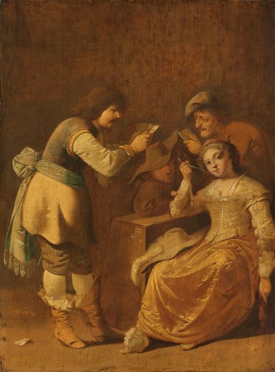 Giocatori di carte con donna che fuma una pipa da Pieter Jansz Quast