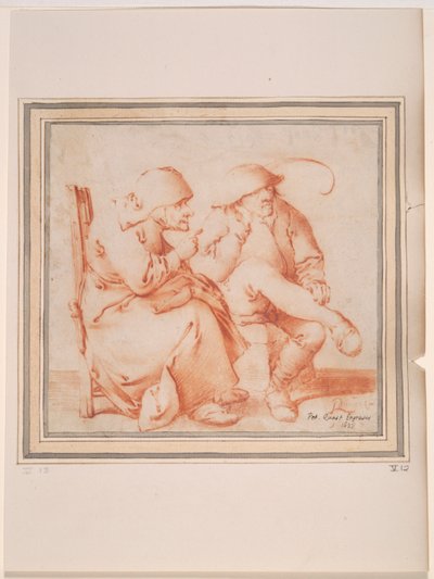 Vecchia coppia di contadini seduti da Pieter Jansz. Quast