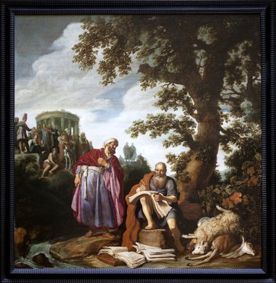 Ippocrate (di Cos, 460-370 a.C.) visita Democrito (di Abdera, 460-370 a.C.). Dipinto di Pieter Lastman (1583-1633), olio su tela da Pieter Lastman