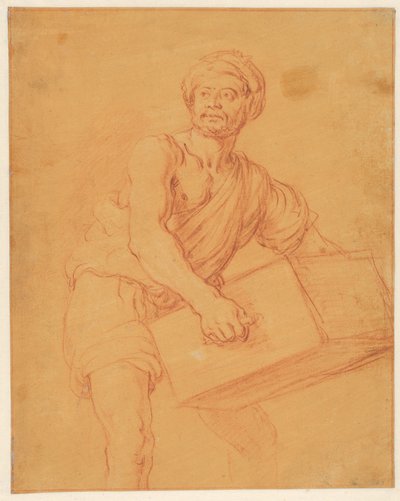 Studie eines bärtigen und turbantragenden Mannes, der eine Truhe trägt da Pieter Lastman