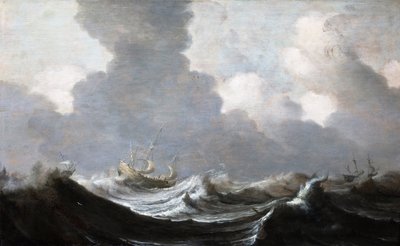 Quattro navi che corrono davanti a una burrasca da Pieter Mulier the Elder