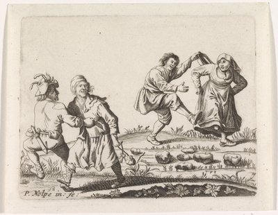 Due coppie di contadini che ballano da Pieter Nolpe