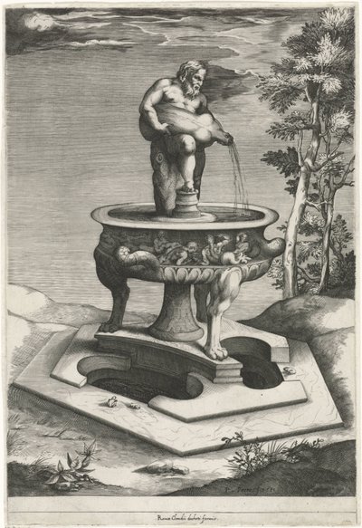 Fontana con Sileno nei giardini di Palazzo Cesi in Vaticano da Pieter Perret