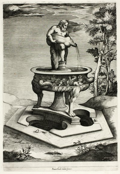 Fontana con Sileno nel giardino del Palazzo Cesi vicino a Roma da Pieter Perret