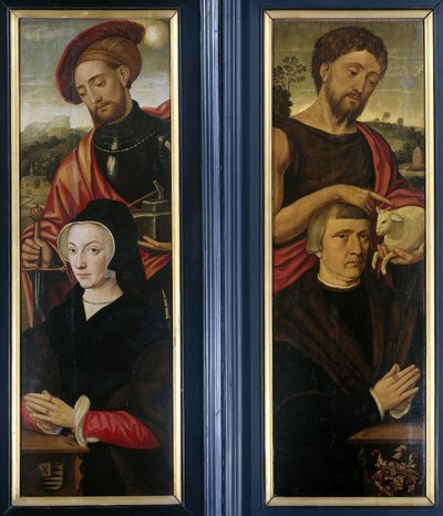 Due ali di un trittico con ritratti di donatori con i santi Adriano e Giovanni Battista da Pieter Pourbus (attributed to)