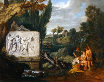 Paesaggio classico con fanciulle che danzano vicino a un sarcofago che raffigura il Trionfo di Sileno da Pieter Rysbrack