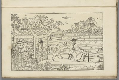 Tamburino cinese su un plateau in un paesaggio da Pieter Schenk (II)