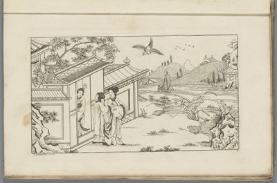 Paesaggio con tre donne cinesi alla porta di una casa da Pieter Schenk (II)