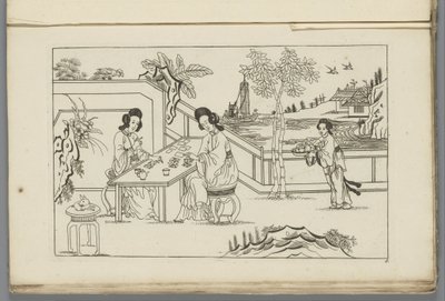 Paesaggio con due donne cinesi che giocano a carte da Pieter Schenk (II)