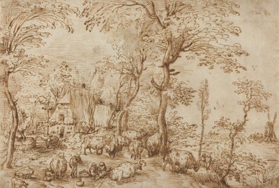 Contadini e Bestiame vicino a una Fattoria, c.1553-54 da Pieter Bruegel the Elder