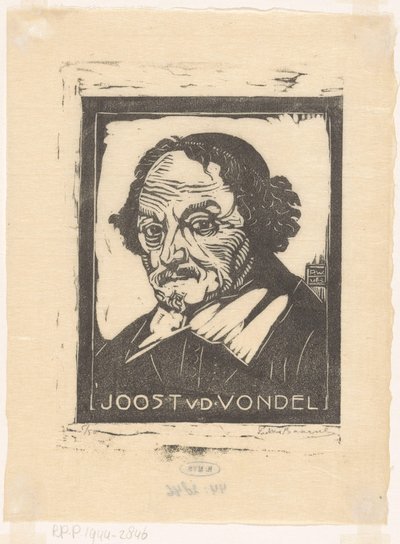 Ritratto di Joost van den Vondel da Pieter Willem van Baarsel (signed by artist)