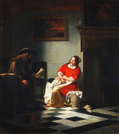 Un gentiluomo che legge una lettera alla moglie da Pieter de Hooch
