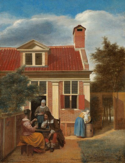 Figure in un cortile dietro una casa da Pieter de Hooch