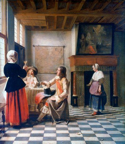 Interno, Donna che beve con due uomini e una cameriera da Pieter de Hooch