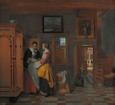 Interno con donne accanto a un armadio di lino da Pieter de Hooch