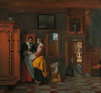 Interno con donne accanto a un armadio di lino da Pieter de Hooch